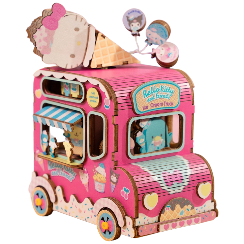 [산리오 정식 라이선스] 핸즈크라프트 산리오 헬로키티 DIY 미니어처 뮤직박스 아이스크림 트럭, 1개 58,500원