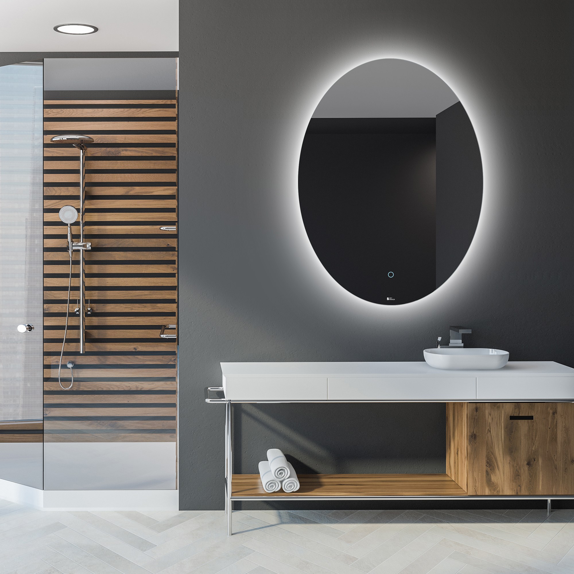 헤이미러 LED 간접 조명 스마트 무프레임 욕실 화장대 터치 거울 계란형 164,000원