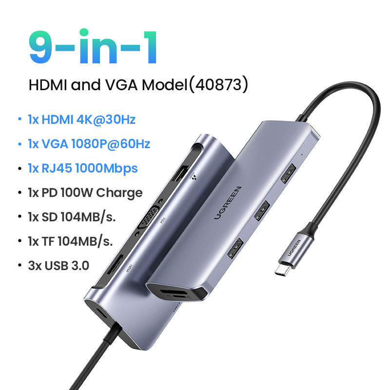 UGREEN USB 허브 7-in-1 4K60Hz HDMI Type-C - RJ45 5Gbps USB3.0 PD100W SDTF 도크노트북 MacBook USB 분배기 도킹 스테이 69,810원