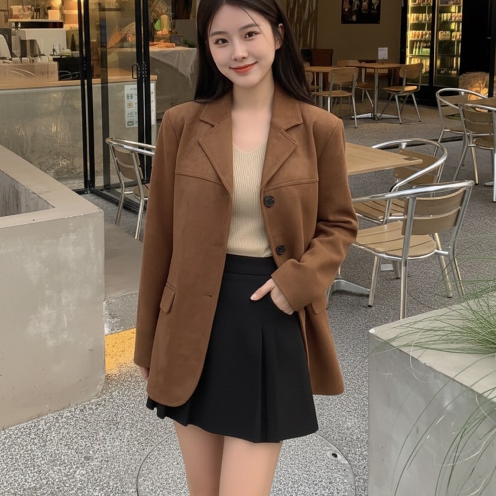 여성용 스웨이드 싱글 자켓 테일러드 카라 아우터 36,500원