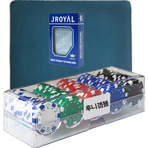 국제규격 선명한신료 컬러 포커칩 100p + 아크릴 케이스 + J로얄 플레잉 카드 + 매트 세트 59,800원