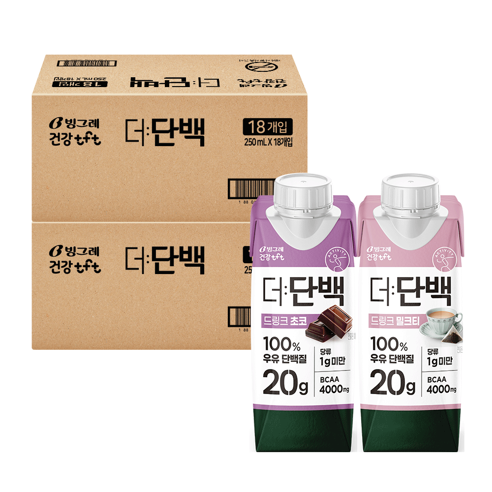빙그레 더단백 드링크 프로틴음료 2종 혼합(초코18+밀크티18) 총 36개 45,900원