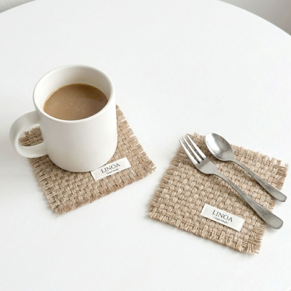 리노아 홈카페 린넨 패브릭 사각 컵받침 소음방지 코스터 2P, 1개, 내추럴 샌드 10,500원