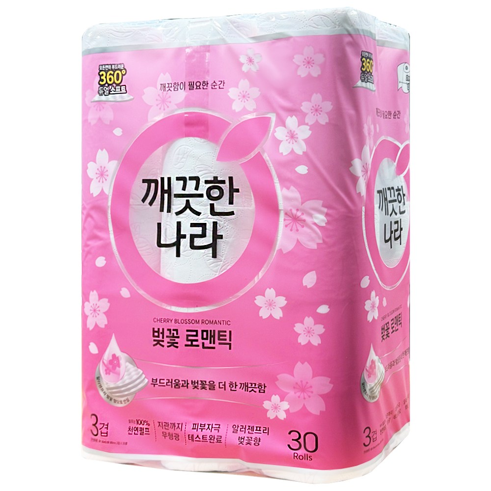 깨끗한나라 벚꽃 로맨틱 천연펄프 3겹 고급롤화장지 28,500원