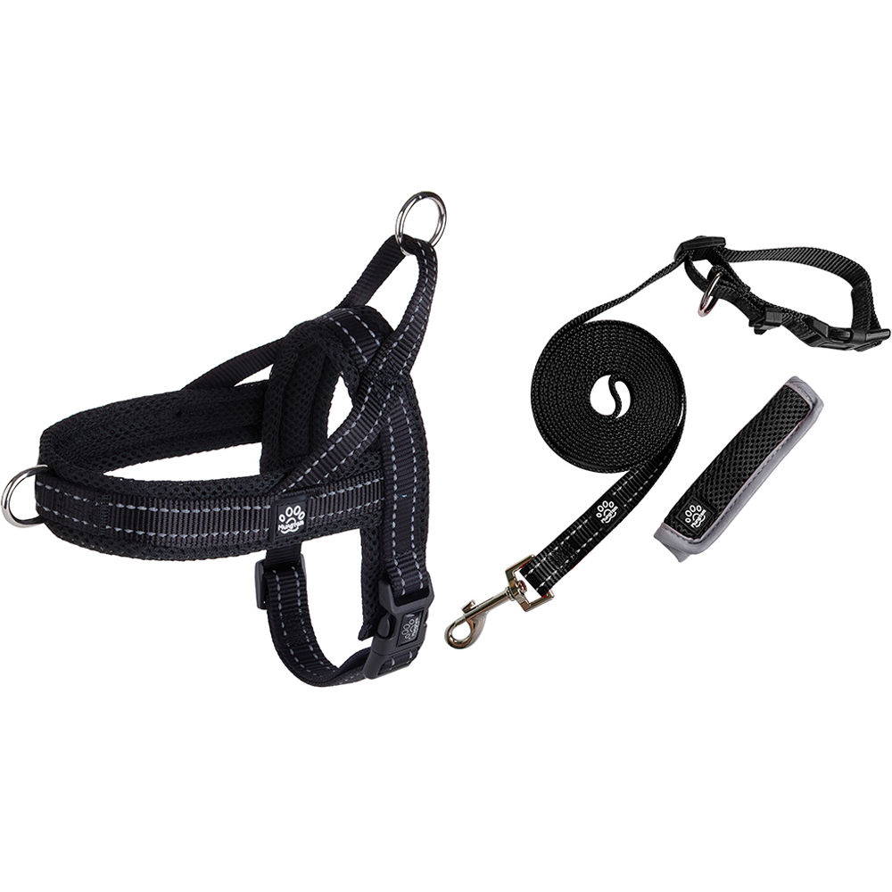 멍템 반려동물 앞섬방지 하네스 + 핸즈프리 리드줄 3m 세트, 블랙, 1세트 44,800원