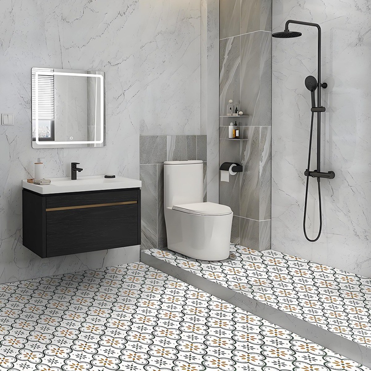 정싱 PVC 셀프시공 디자인 북유럽 타일 시트지 방수 미끄럼 방지 가정용 실내 바닥 스티커  데코 타일 현관 베란다 욕실 바닥 접착식 데코타일 30X30 49,900원