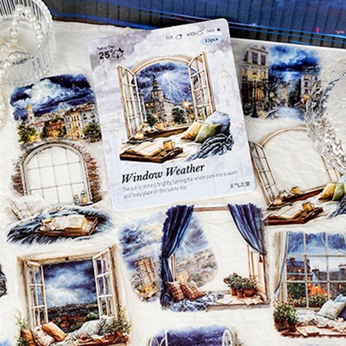 앨리스앤 빈티지 다꾸 조경 스티커팩 창문 밖의 풍경, 1개, 네이비 (HR054) 5,900원