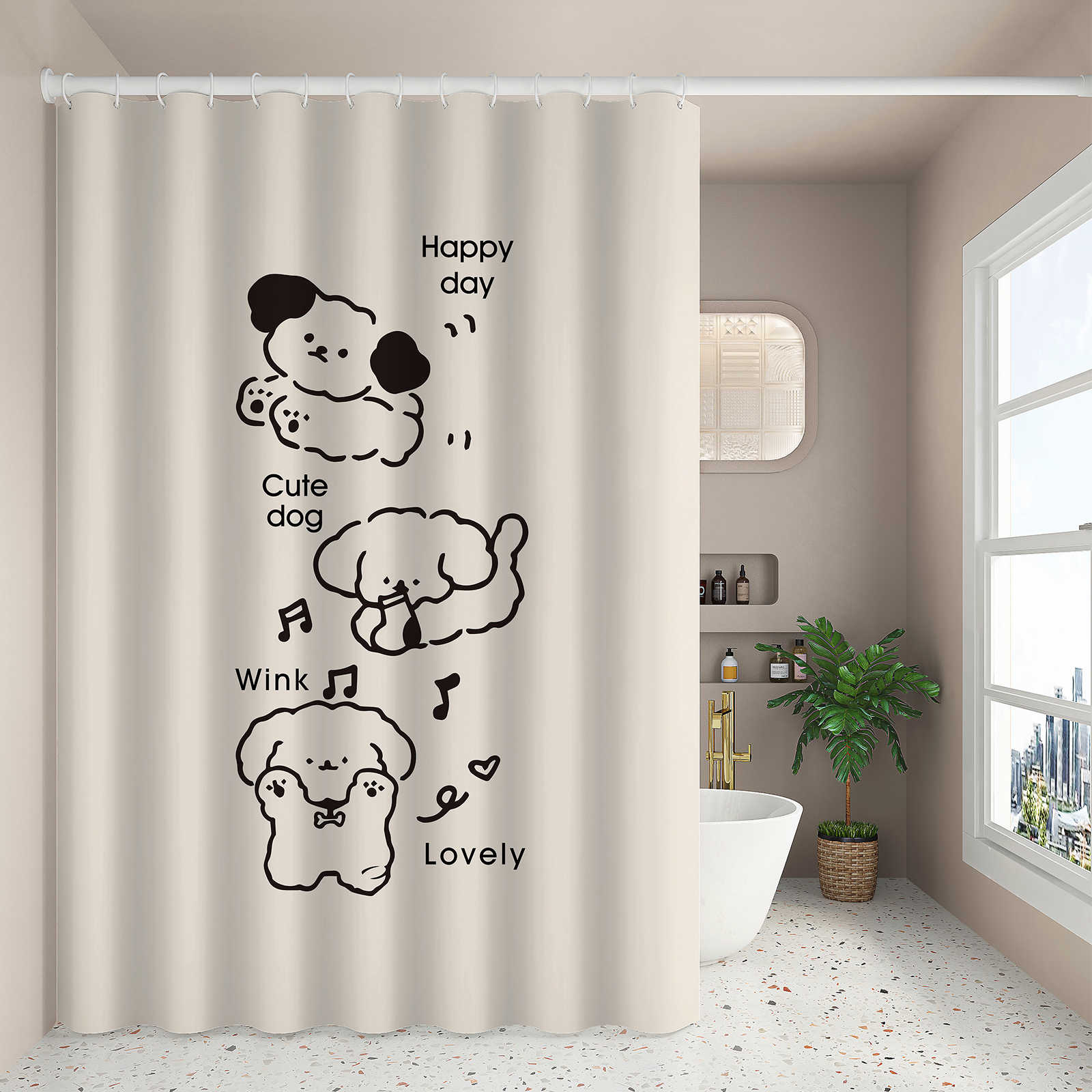 Allilio 고급 방수 욕실 샤워커튼 화장실 파티션 가림막 커튼 + 커튼링 + 봉 세트 24,800원