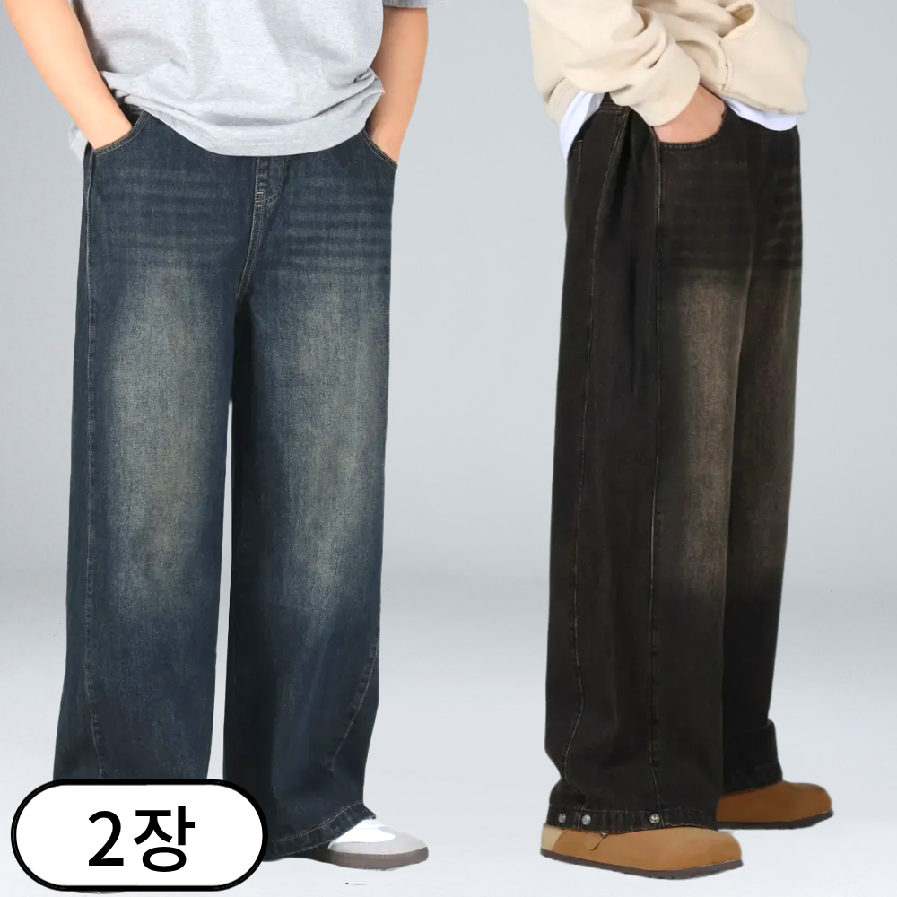 1+1 남자 청바지 사이드턱 벌룬 데님 팬츠 밴딩 와이드 청바지 (6683-2) 84,070원