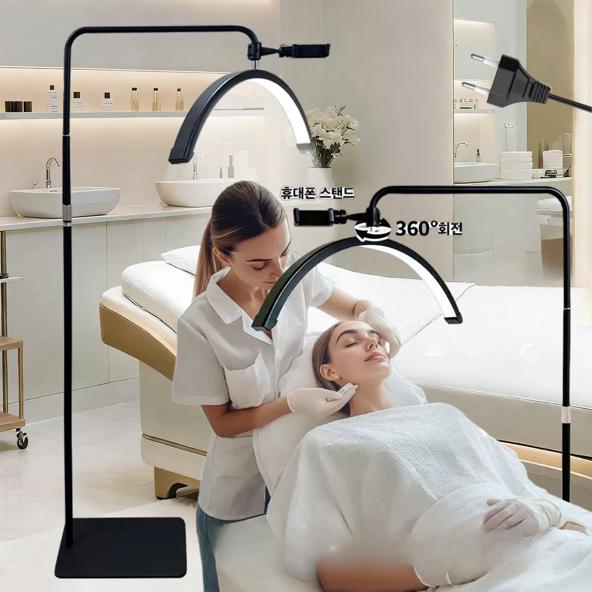 Mochae 뷰티 샵 스탠드 미용 조명 링라이트 문라이트 플로어램프 LED 반영구 속눈썹 이동식 피부 두피 네일 왁싱 밝기조절 작업용, 블랙 73,250원