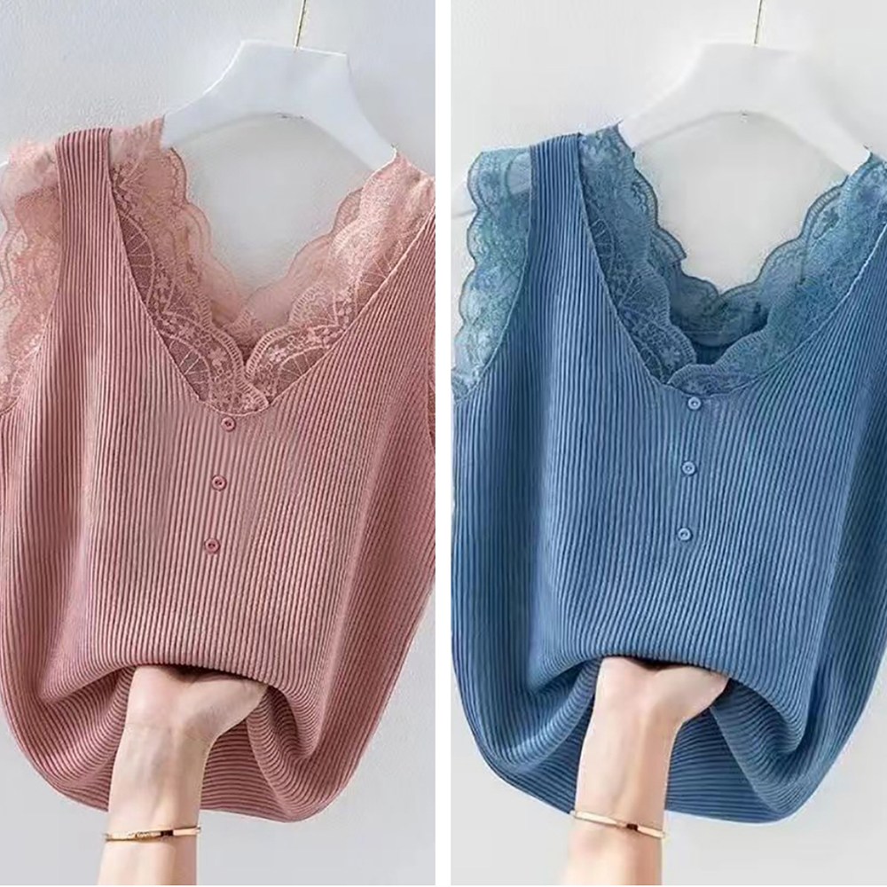 ROYALBELLE 1+1 (2종세트) 여성 브이넥 민소매 나시 외출용 루즈핏 골지 빅사이즈 레이스 티 U0060427 14,940원