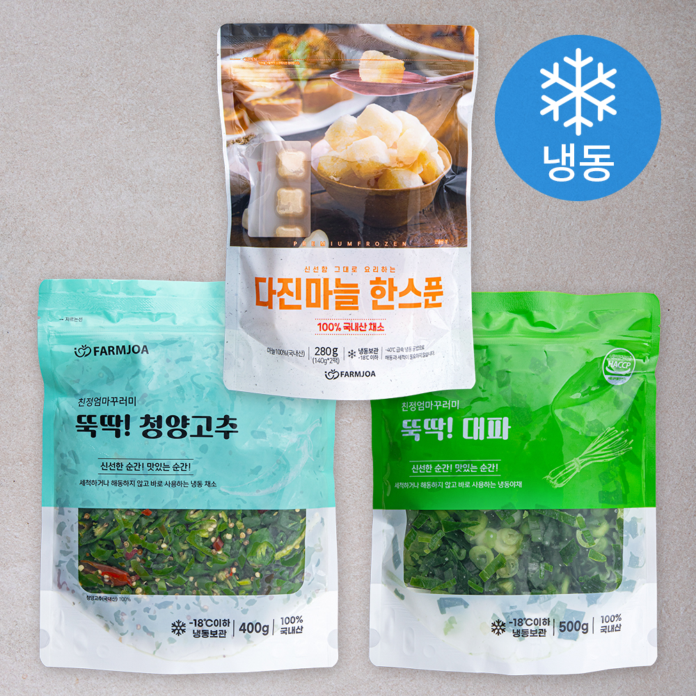 친정엄마꾸러미 뚝딱! 다진마늘 한스푼 280g + 청양고추 400g + 대파 500g 세트 (냉동) 17,990원