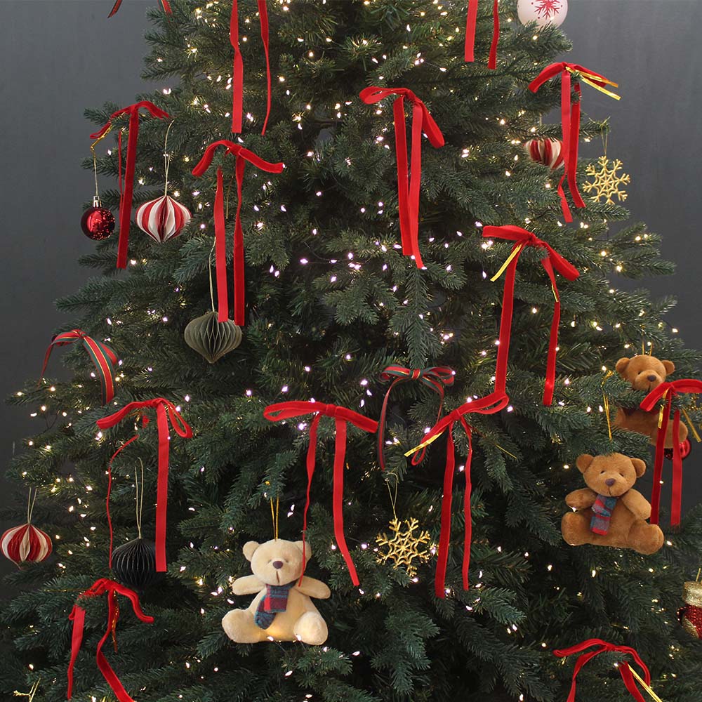 [해피인어스] 벨벳 리본 오너먼트 10p 크리스마스 트리 장식, 1세트, 레드 6,900원