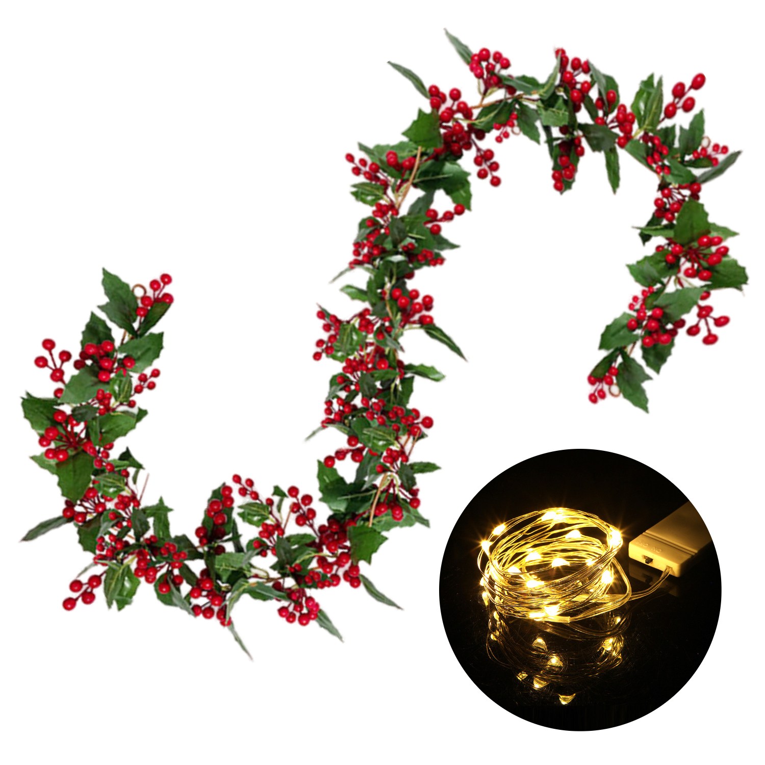 쏙쏙마켓 크리스마스 레드베리 넝쿨 리프열매 조화 가랜드 led 줄조명 포함 19,250원