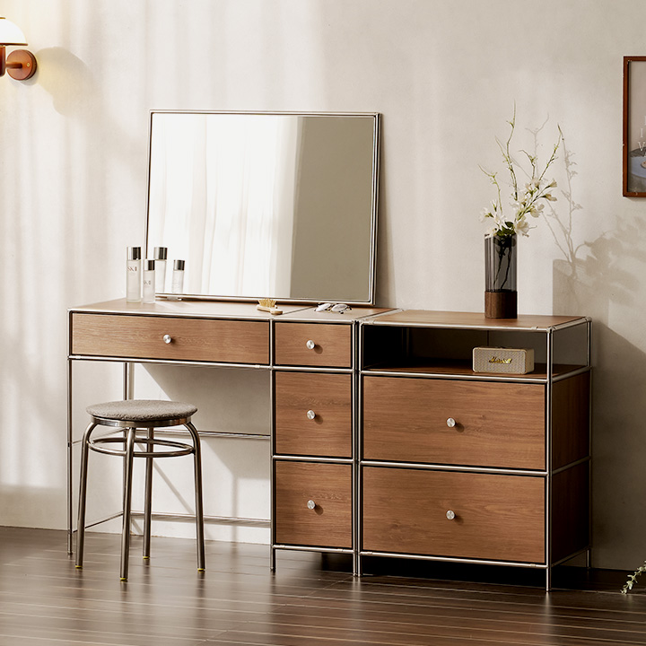 헤이몰리 헤이즈 970 서랍 화장대 + 600 선반 서랍장 + 사각거울 세트 방문설치, 트루월넛 777,000원