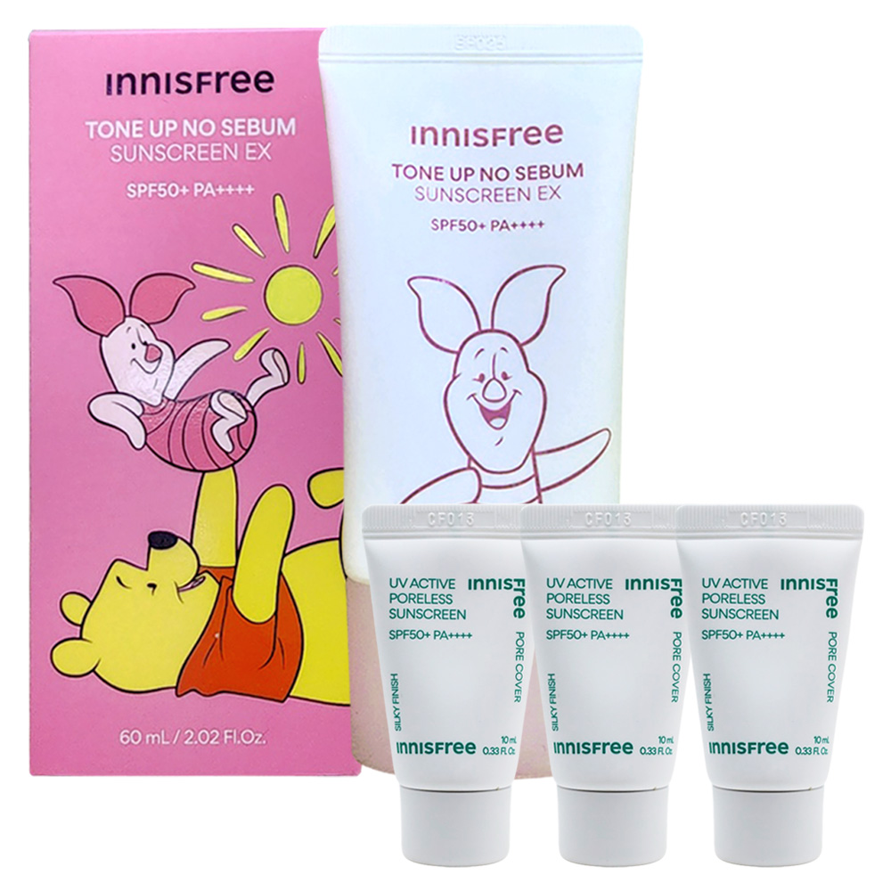 이니스프리 곰돌이푸 에디션 톤업 노세범 선스크린 EX SPF50+ PA++++ 60mL+(포어리스 선스크린 10mlx3) 23,800원