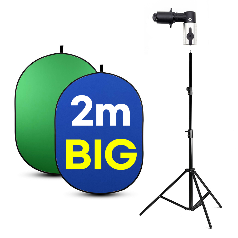 크로마키 촬영용 원터치 배경판 스탠드 세트 빅사이즈 2m x 1.5m 그린 블루 면소재 유튜브 방송 홈스튜디오, 1개, 블루그린 양면 60,000원