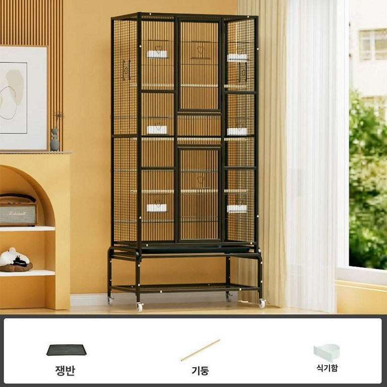 앵무새 케이지 앵무새장 바퀴달린 이동장 횃대 잉꼬 철제, 1개, 블랙 78x51x175 있음 1 174,600원