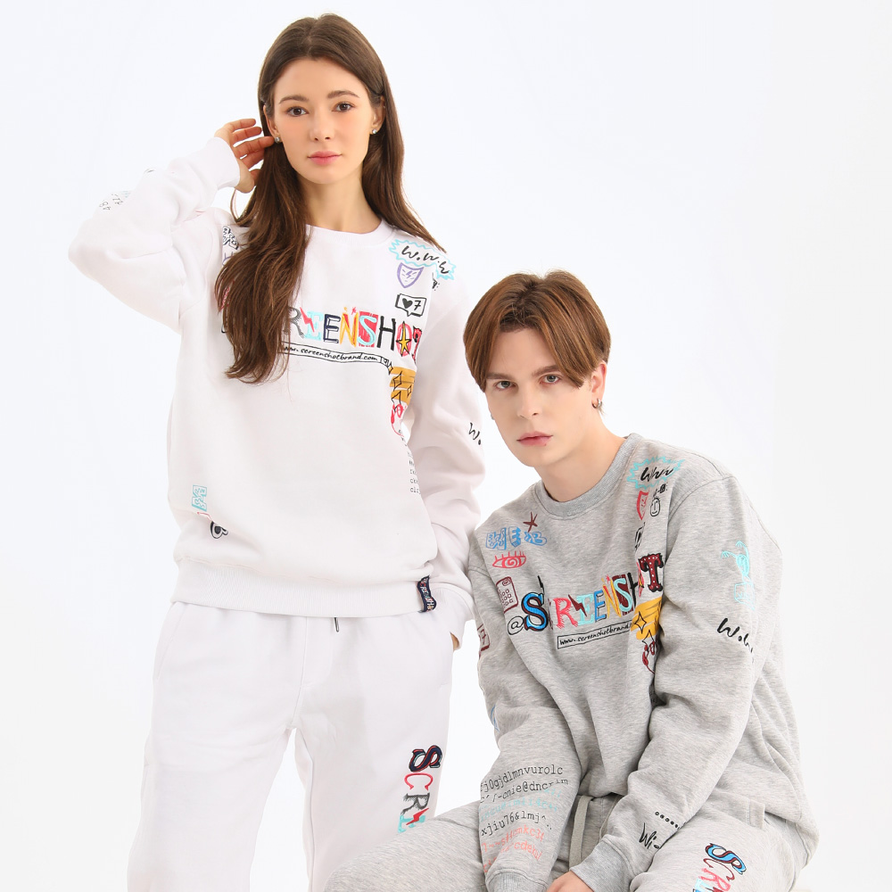 무니크영 F11053 - 남녀공용 빅사이즈 프린트 자수 오버핏 온라인 월드 맨투맨 37,400원