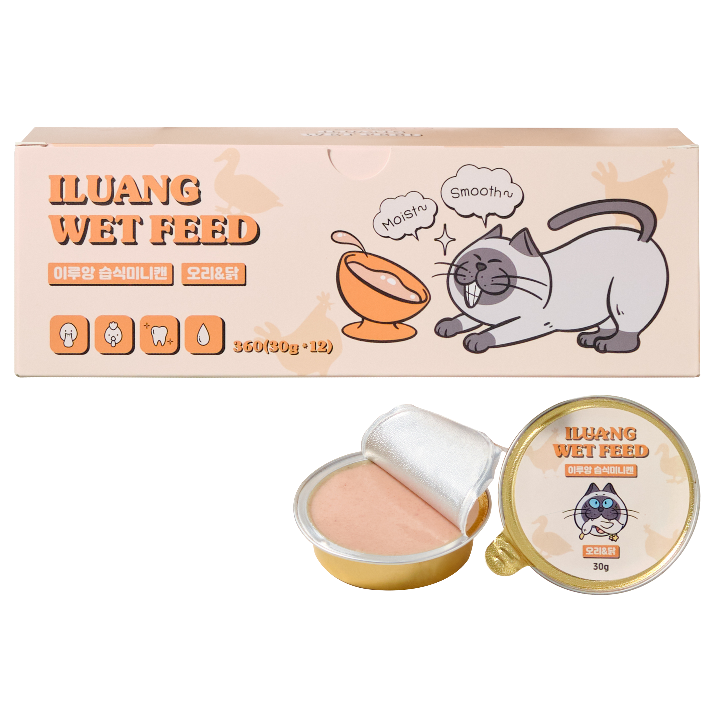 이루앙 전연령 고양이 습식사료 구강건강 캔, 닭+오리, 30g, 12개, 현재가 15,900원