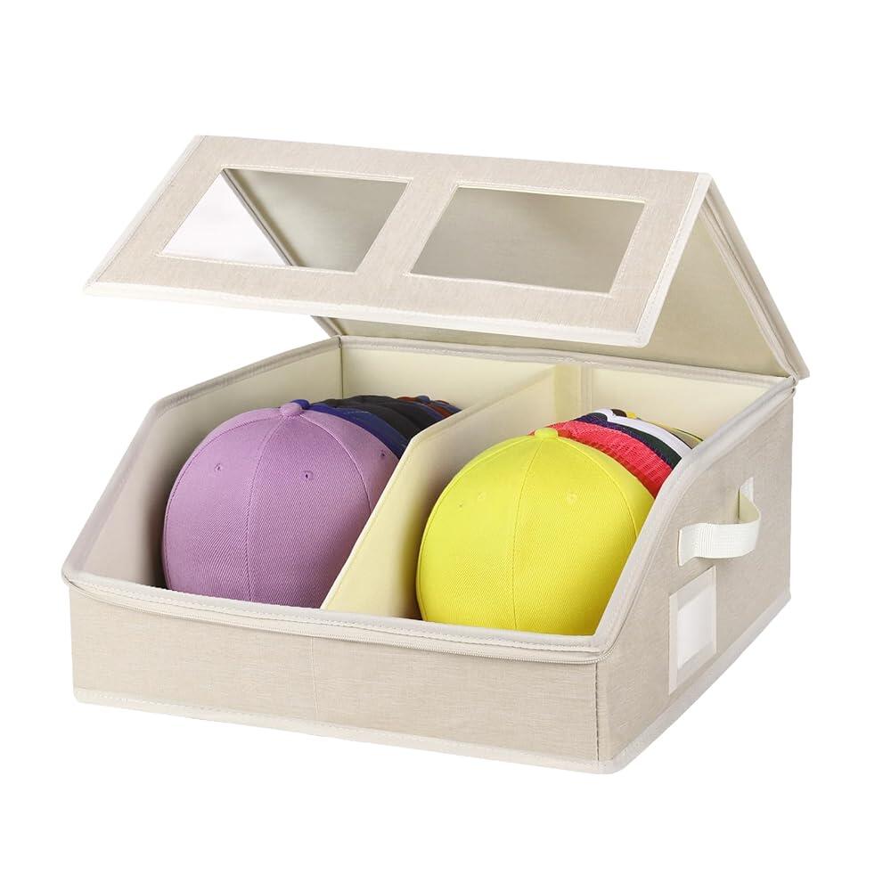 RZMAYIS 야구 모자를 위한 모자 보관 - 최대 24개의 캡 보관, 쌓을 수 있는 옷장용 정리함, 판지 포함, 먼지 방지 가정 여행용 손잡이 2개 포함(베이지, 1팩) 72,000원