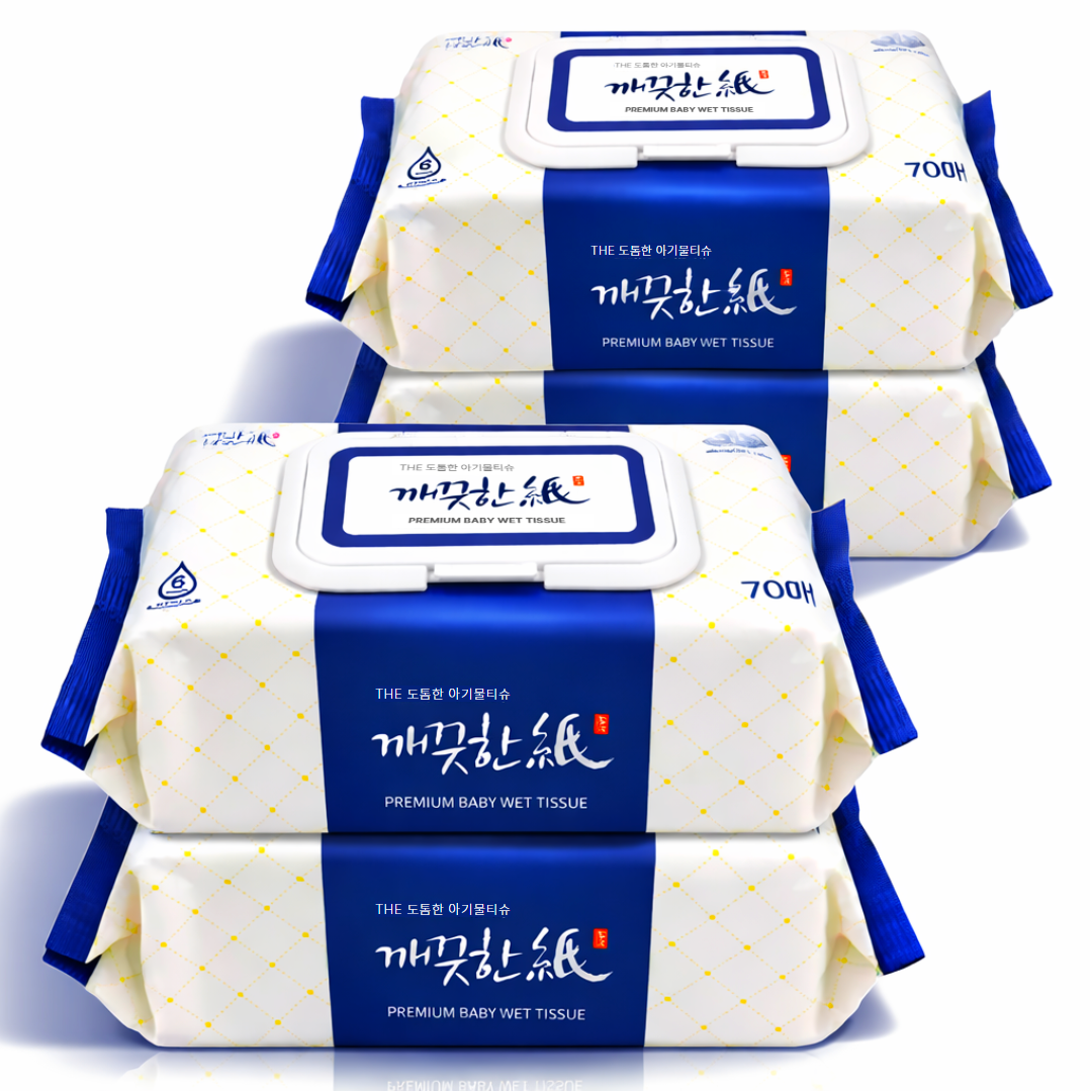 도톰한 아기 물티슈 부드러운 엠보싱 저자극 물티슈 캡형, 4개, 70개입, 75g 9,900원