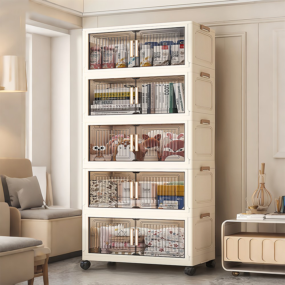 무설치 이동식 접이식 옷장 대용량 폴딩 수납장 플라스틱 양문형 바퀴형 정리함, 흰색 88,800원