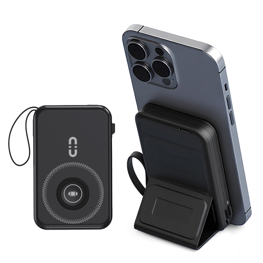 맥세이프 보조배터리 무선 고속충전 4in1 거치대 분리형 케이블 일체형 PD22.5W 초경량 10000mAh, 블랙 44,500원