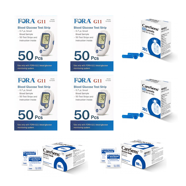 (FDA 승인) FORA 포라 혈당시험지 혈당측정검사지 세트 (시험지200매 + 채혈침200개 + 알콜솜200매) FORA SW 60,000원
