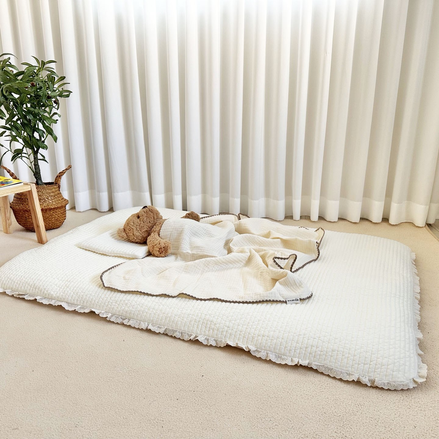 쭈니네 무형광 목화솜 사각러그 패드 신생아 아기방 꾸미기 유아 사각매트 사각러그 놀이매트 분리형, 아이보리, 1개 120,000원