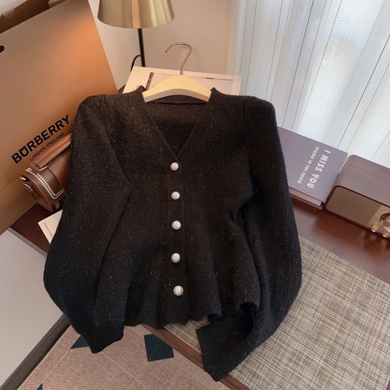 COSYEVNO  여성 가디건 가을 브이넥 빈티지 엘레강스 시크 루즈핏 캐주얼 프릴 진주 버튼 상의 CXJzzs-44 27,300원