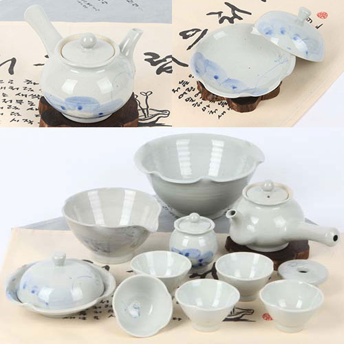 5인다기 풀세트 고백자 너울꽃잎 연화문 전통 다도 세트 녹차잔 티세트 140,000원