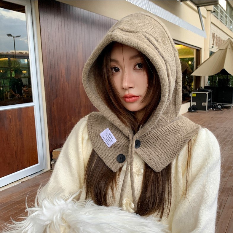 일상가 고급형 와이드핏 포근한 꽈배기 울 니트 남녀공용 바라클라바 후드 워머 넥워머 30,000원