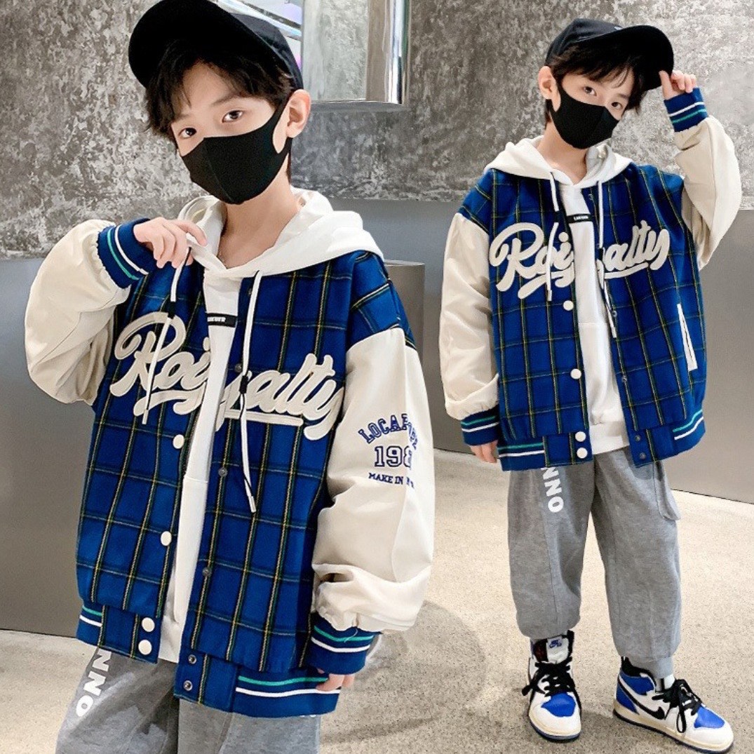 메이징키즈 주니어 남아 봄 가을 배색 체크 바시티 야구 점퍼 29,800원