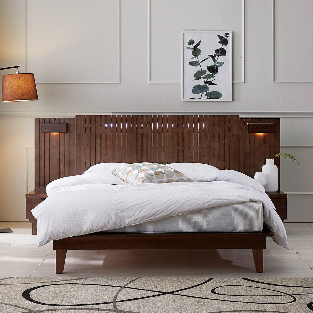 쏠앤까사 시드니 원목 평상 저상 호텔형 침대프레임 슈퍼싱글 퀸 킹 (좌/우 협탁세트) 790,000원