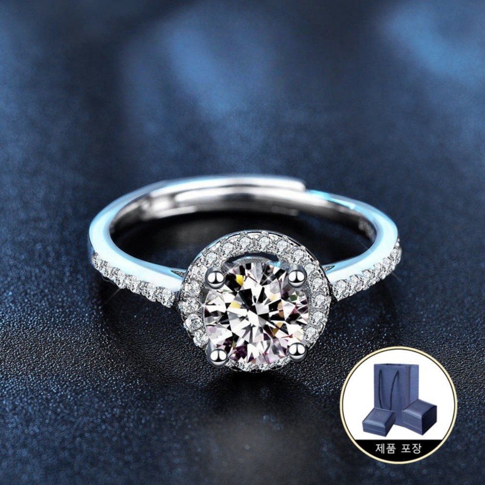 GRA인증서 엑설런트등급 모사나이트 1캐럿 925실버 다이아몬드 다이아몬드 반지 원형 반지 조절 가능 64,000원