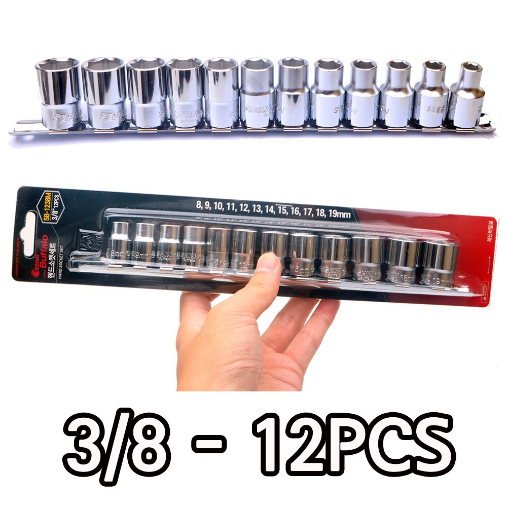 대만산 세신버팔로 핸드소켓 세트 3/8 1/2 8PCS 12PCS 모음전 택1 육각 롱 긴 복스알 소켓 꽂이 렌치 셋트 mm 라쳇핸들 레일 홀더 11,550원