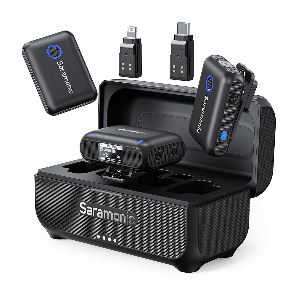 안드로이드 타입-C 스마트폰 카메라용 사라모닉 블링크500B2 무선 라발리에 마이크, 492피트 범위, 20시간 배터리 수명, 라이브 스트리밍 비디오 컨퍼런스 녹화를 위한 라펠 275,900원