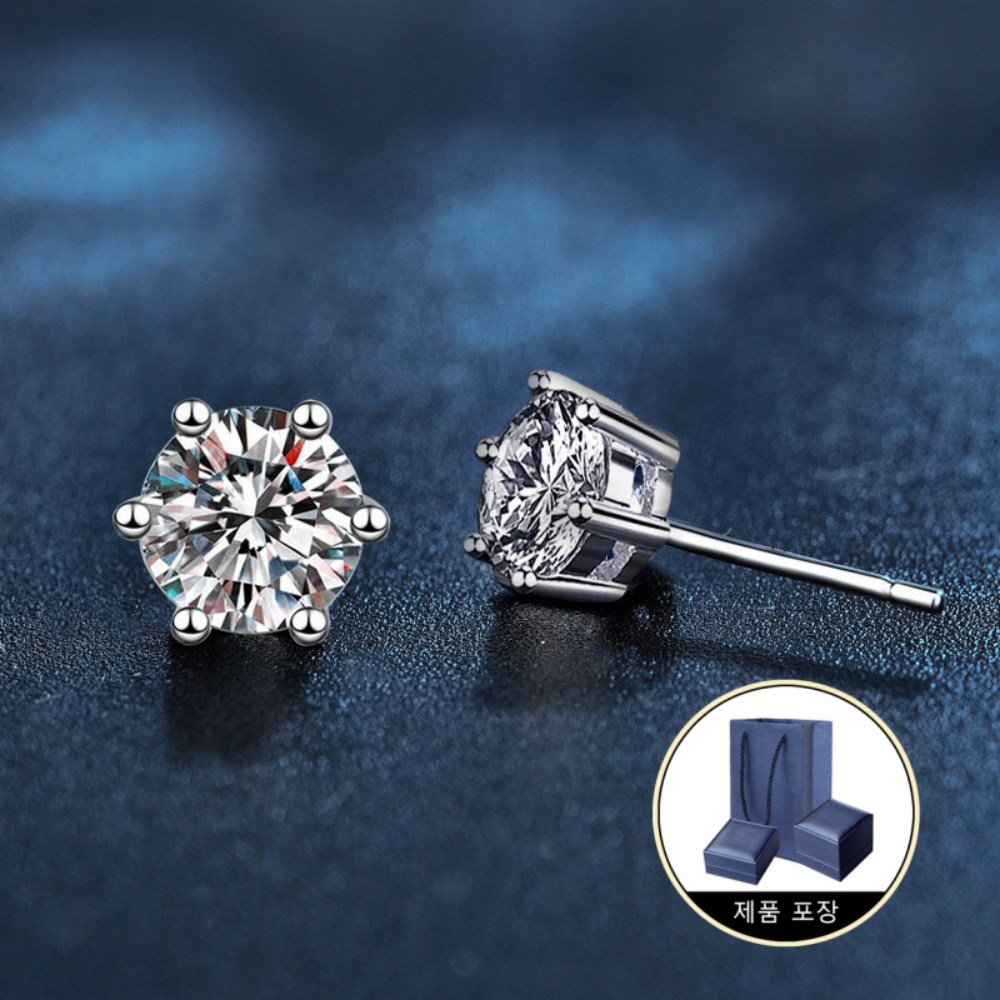 1쌍 GRA인증서 엑설런트등급 여성용 1캐럿 모사나이트 925실버 솔리테어 귀걸이+케이스 82,000원