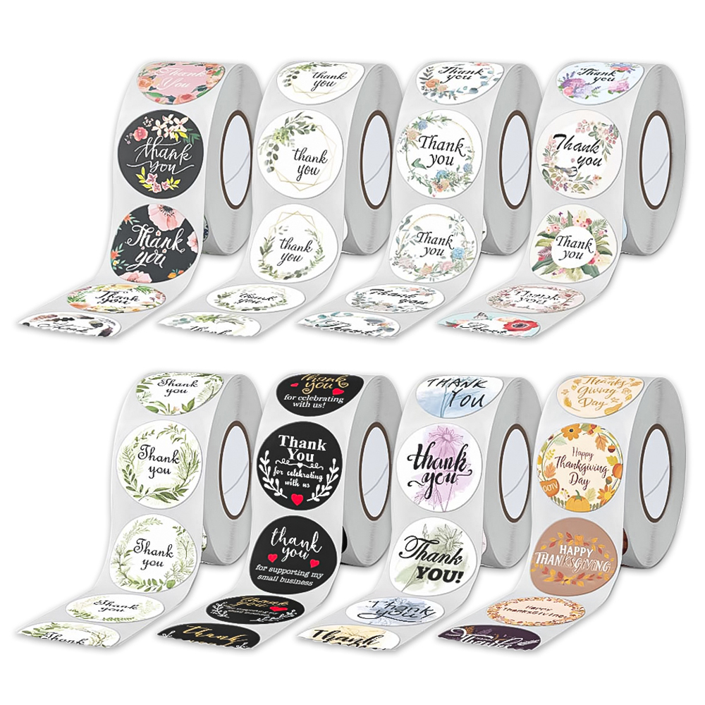 코히모 감사 스티커 롤 포장 땡큐 원형 8종 x 500p 세트 5W0363, 1세트, 옵션 1 14,300원