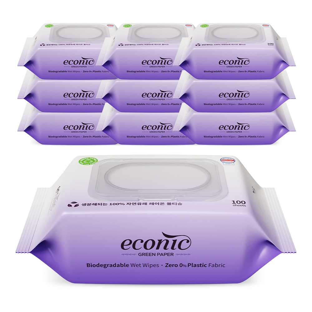 에코닉그린 100매 40gsm 레이온100% 생분해원단 아기물티슈, 10개, 100매, 40g 16,900원