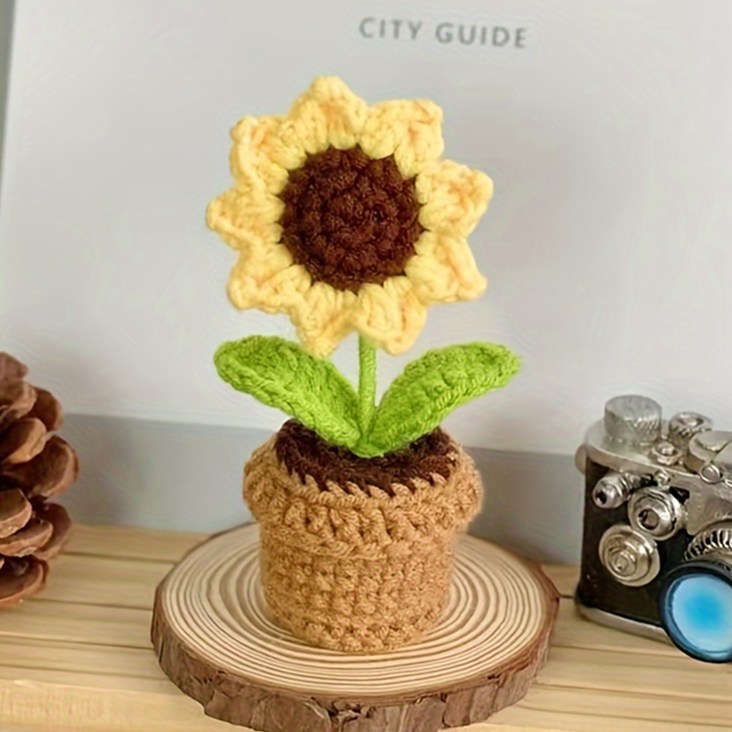 귀여운 해바라기 뜨개 화분 털실 미니 꽃 니트 재물운 풍수 인테리어 장식, 해바라기 5,000원