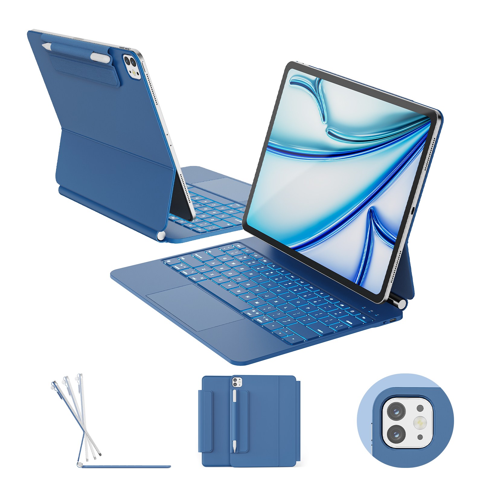 한국형 매직 키보드, 아이패드 에어 13 (M3/M2), 아이패드 프로 12.9 (6/5/4/3세대), 11색 백라이트 키+트랙패드, 방오염 가죽, 스틸 블루, 1개 139,900원