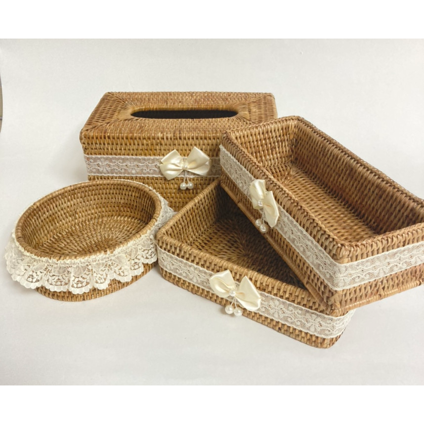 허니상점 라탄 바구니 바스켓 트레이 소쿠리 팬트리 라틴 과일 간식 빵 미니 사각 티슈케이스 원형 /5type 32,500원