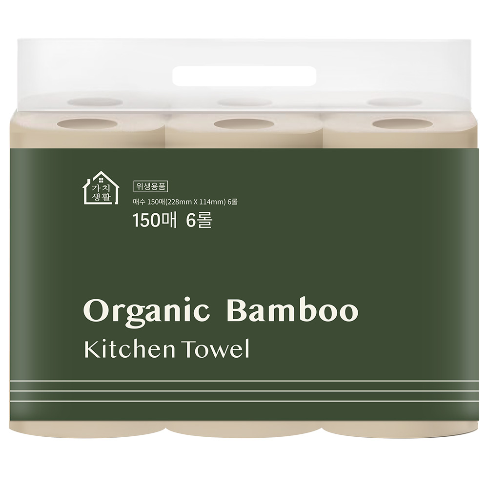 가치생활 오가닉 대나무 키친타올 천연펄프 롤형, 6개, 150매 12,500원