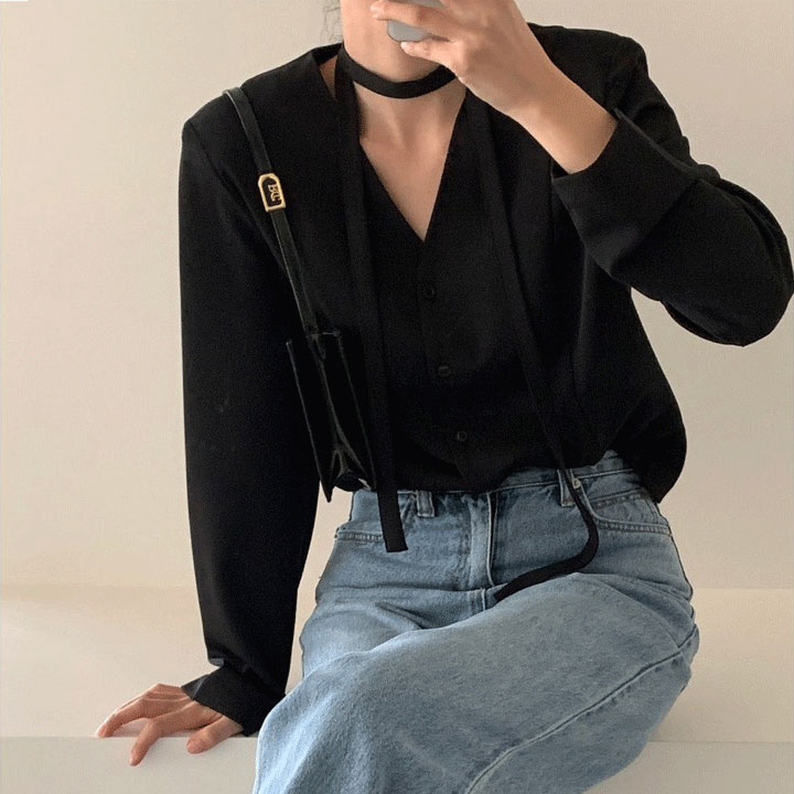 [당일출고 비침X/어깨퍼프/허리잘룩/하객룩]고퀄 타이 브이넥 긴팔 블라우스(리본소프트 스카프 결혼식하객룩 스트랩 크롭정장출근룩 블레이저 벚꽃룩봄못 청순빅사이즈 셔링벨트쉬폰) 43,900원