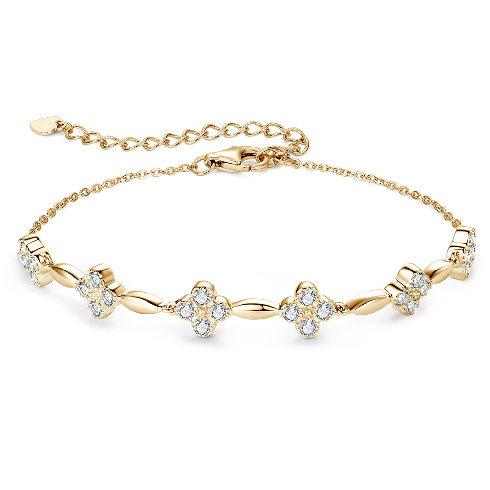 925 순은 14K도금 네잎클로버 꽃 팔찌 모이사나이트 체인 팔찌 패션 정교함 우아하다 여성 브레이슬릿 주얼리 생일선물 86,700원