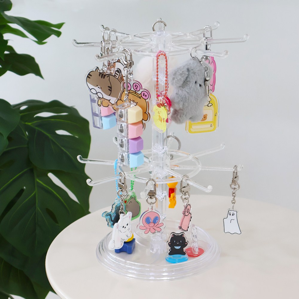 이지유 대용량 2단 회전 키링 거치대 악세사리 진열대 굿즈 가챠 걸이 메지루시 보관함, 투명, 1개 7,200원