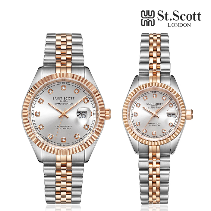 세인트스코트 ST5601MF-RSS 천연 다이아몬드 세팅 메탈 커플 시계 119,000원