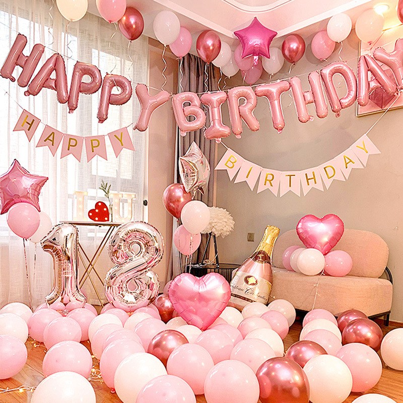 CEUQIESO 생일 파티 풍선 세트 ,생일 파티 장식용 ,총 47개, 핑크 12,300원